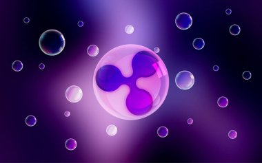 Dalgalı şifreli para birimi. Soyut arkaplanda dalgalanma (xrp). Kabarcıktaki XRP.