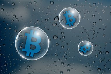 Bitcoin BTC pankartı. BTC para kripto para konsept pankart arka planı. Kabarcık içinde BTC