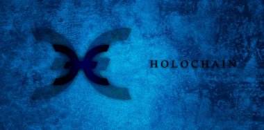 Holochain, Holo Hot kripto para birimi sembolü ve soyut arkaplan üzerine metin. Baloncukta sıcak
