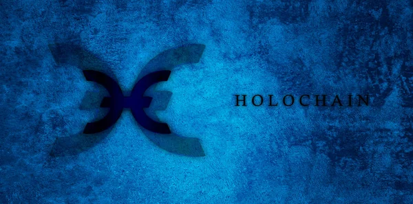 Holochain, Holo Hot kripto para birimi sembolü ve soyut arkaplan üzerine metin. Baloncukta sıcak