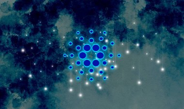 Cardano ADA para sembolü şifreli para birimi temalı arkaplan tasarımı.