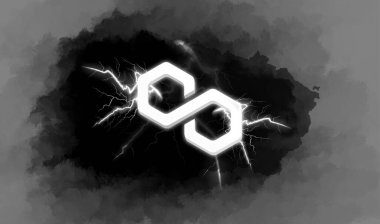 Soyut arkaplan üzerindeki çokgen MATIC sembol kripto para birimi teması