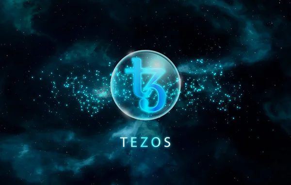 Tezos Kryptowährung Tezos Auf Abstraktem Hintergrund — Stockfoto