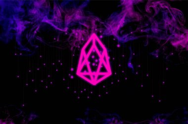EOS şifreli para birimi. Soyut arkaplanda EOS. EOS