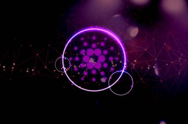 Cardano ADA para sembolü şifreli para birimi temalı arkaplan tasarımı