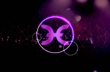 Soyut arkaplanda sanal sistem, sanal sıcak kripto para birimi sembolü.