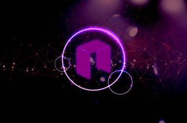 Neo kripto para birimi. Soyut arkaplanda neo. Neo logosu.
