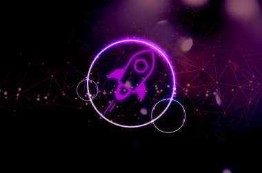 Yıldız kripto para sembolü. Engelleme teknolojisi. Soyut arkaplanda yıldız.