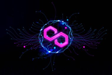 Soyut arkaplan üzerindeki çokgen MATIC sembol kripto para birimi teması