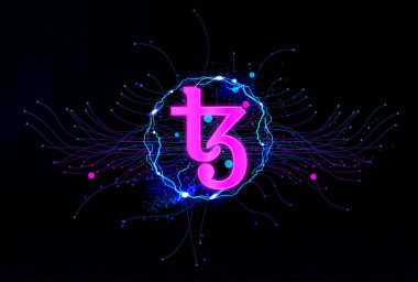 Tezos şifreli para birimi. Tezos soyut arkaplan üzerine.
