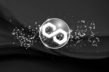 Soyut arkaplan üzerindeki çokgen MATIC sembol kripto para birimi teması