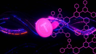 Soyut arkaplanda şifreli 3D bağlantı logosu.