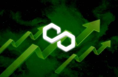 Soyut arkaplan üzerindeki çokgen MATIC sembol kripto para birimi teması