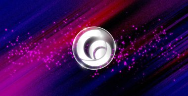 Raca para sembolü kripto temalı arkaplan tasarımı. Kabarcık içinde raca simgesi