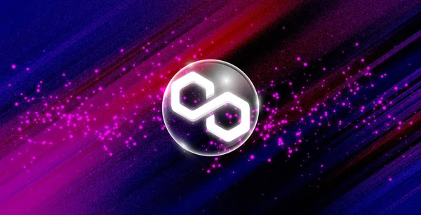 Soyut arkaplan üzerindeki çokgen MATIC sembol kripto para birimi teması