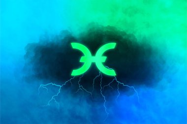 Soyut arkaplanda sanal sistem, sanal sıcak kripto para birimi sembolü