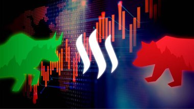 Steem crypto para birimi. Soyut arkaplanda Steem. 