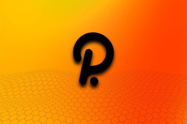 Polkadot (DOT) şifreli para birimi temalı pankart. Modern soyut arkaplanda Polkadot madeni veya DOT simgesi.