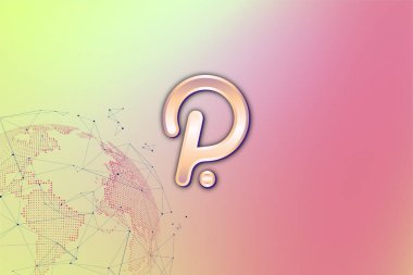 Polkadot (DOT) şifreli para birimi temalı pankart. Modern soyut arkaplanda Polkadot madeni veya DOT simgesi