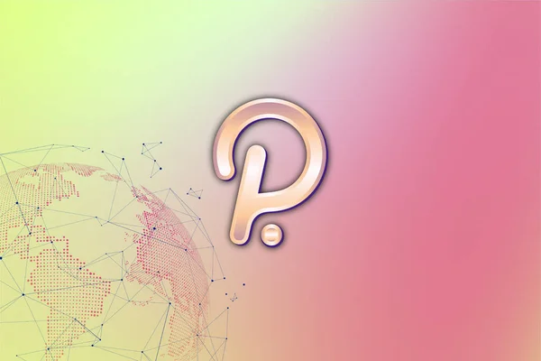 Polkadot (DOT) şifreli para birimi temalı pankart. Modern soyut arkaplanda Polkadot madeni veya DOT simgesi