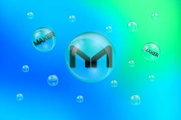Maker Cryptogeld Munt Symbool Blockchain Technologie Maker Zeepbel — Stockfoto