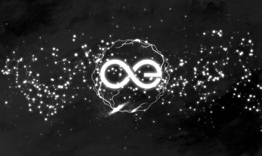 Soyut arkaplanda sonsuzluk simgesi. Sonsuzluk kripto para birimi..