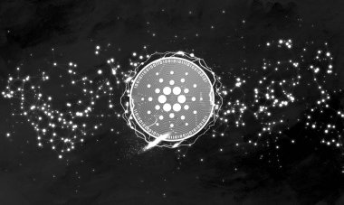Cardano ADA para sembolü şifreli para birimi temalı arkaplan tasarımı