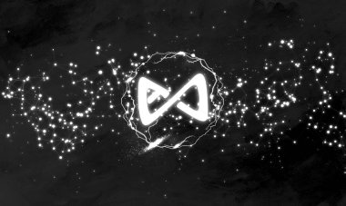 Soyut arkaplan tasarımlı Axie sonsuzluk sikke sembolü.