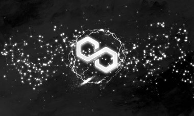 Soyut arkaplan üzerindeki çokgen MATIC sembol kripto para birimi teması