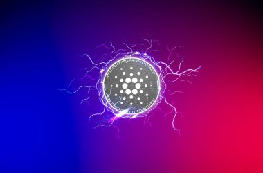 Cardano ADA para sembolü şifreli para birimi temalı arkaplan tasarımı