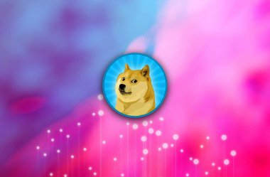 Dogecoin Doge bayrağı. DOGE para kripto para kavramı pankart arkaplanı
