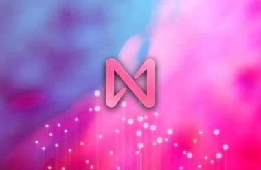 Şifreli para biriminin yanında. Soyut bir arkaplanda. Logonun yanında.