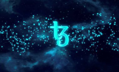 Tezos şifreli para birimi. Tezos soyut arkaplan üzerine.