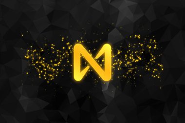 Şifreli para biriminin yanında. Soyut bir arkaplanda. Logonun yanında.