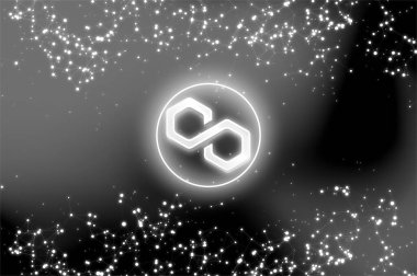 Soyut arkaplan üzerindeki çokgen MATIC sembol kripto para birimi teması