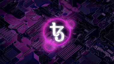 Tezos şifreli para birimi. Tezos soyut arkaplan üzerine.