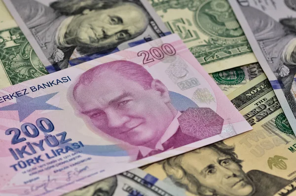 July 2022Two Hundred Turkish Liras Dollars Dollar Turkish Lira Currency — Stockfoto