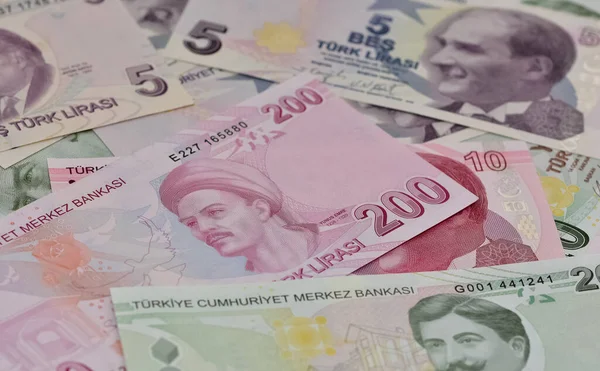 July 2022Turkish Banknotes Turkish Lira Numbers Macro Shot 200 Turkish — 스톡 사진