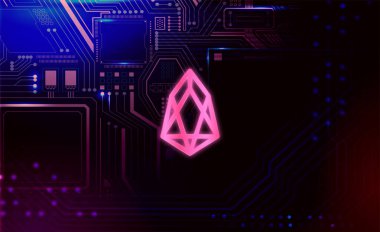EOS şifreli para birimi. Soyut arkaplanda EOS. EOS