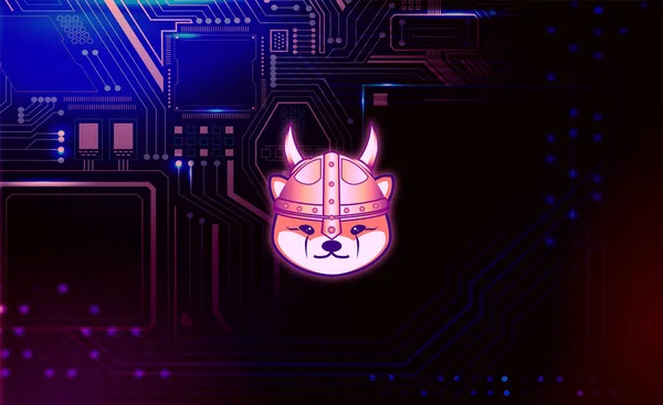 Floki inu şifreleme parası. Soyut arkaplanda Floki. FLOKI