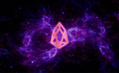 EOS şifreli para birimi. Soyut arkaplanda EOS. EOS