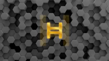 Hedera hashgraph, HBAR cryptocurrency symbol on abstract background