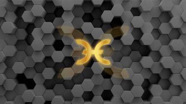 Soyut arkaplanda sanal sistem, sanal sıcak kripto para birimi sembolü