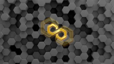 Soyut arkaplan üzerindeki çokgen MATIC sembol kripto para birimi teması