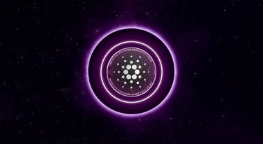 Cardano ADA para sembolü şifreli para birimi temalı arkaplan tasarımı