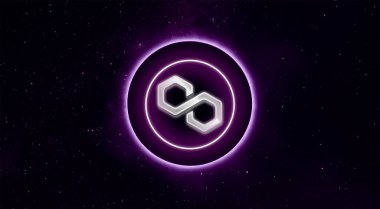 Soyut arkaplan üzerindeki çokgen MATIC sembol kripto para birimi teması