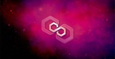 Soyut arkaplan üzerindeki çokgen MATIC sembol kripto para birimi teması