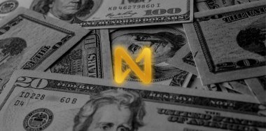 Şifreli para biriminin yanında. Soyut bir arkaplanda. Logonun yanında.