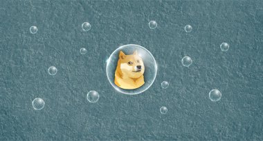 Dogecoin Doge bayrağı. DOGE para kripto para kavramı pankart arkaplanı