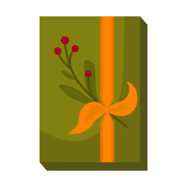 ギフトボックス 誕生日 クリスマス 休日への贈り物 弓と植物の小枝を持つギフトボックス — ストックベクタ